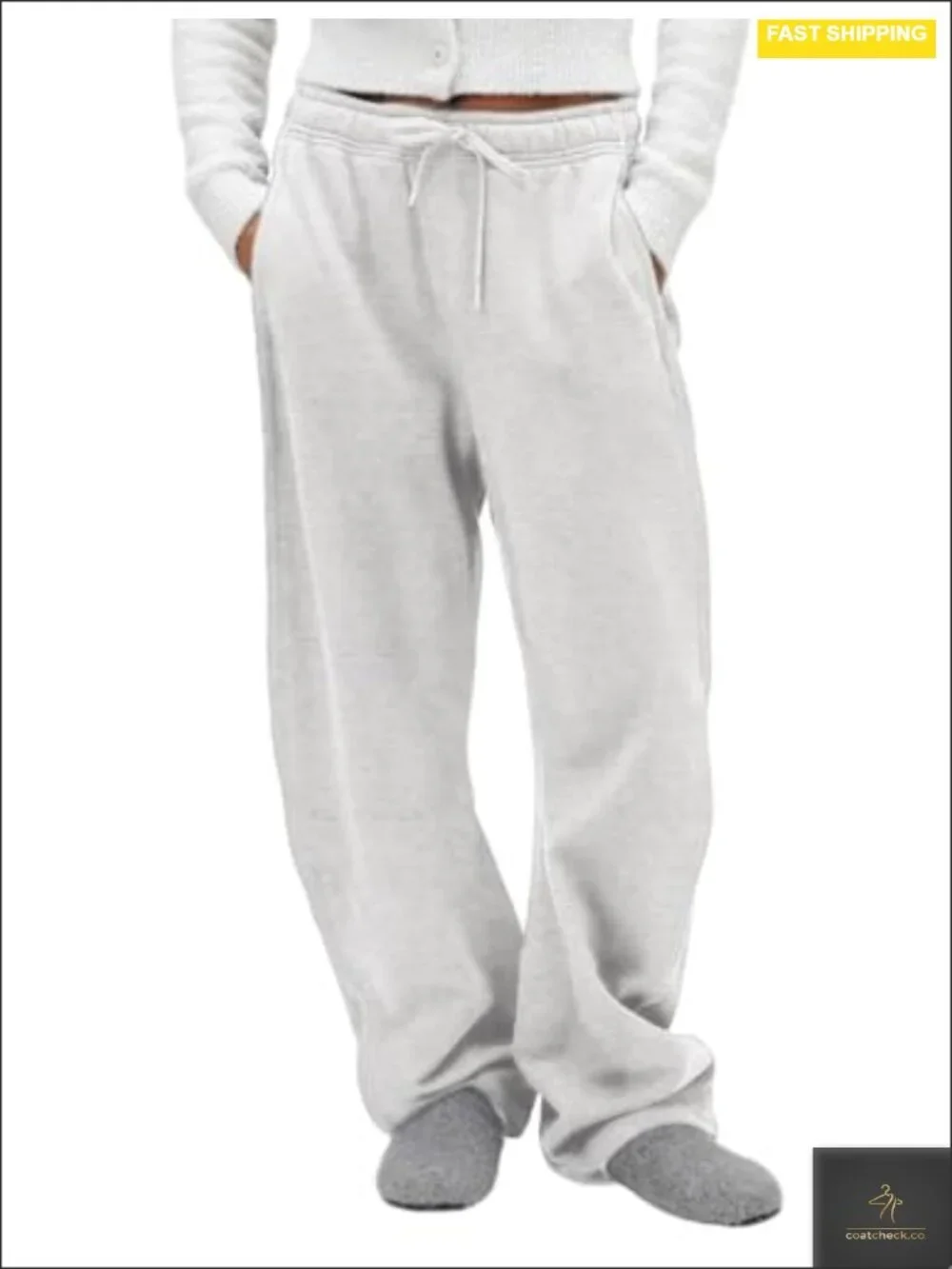 Women's Wide Leg Sweatpants, Soft Fleece Baggy Joggers, Pockets, Drawstring,